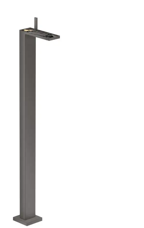 Bodenstehender Einhebel-Waschtischmischer in Brushed Black Chrome von AXOR mit minimalistischem Design und Push-Open Ablaufgarnitur, ohne Oberplatte.